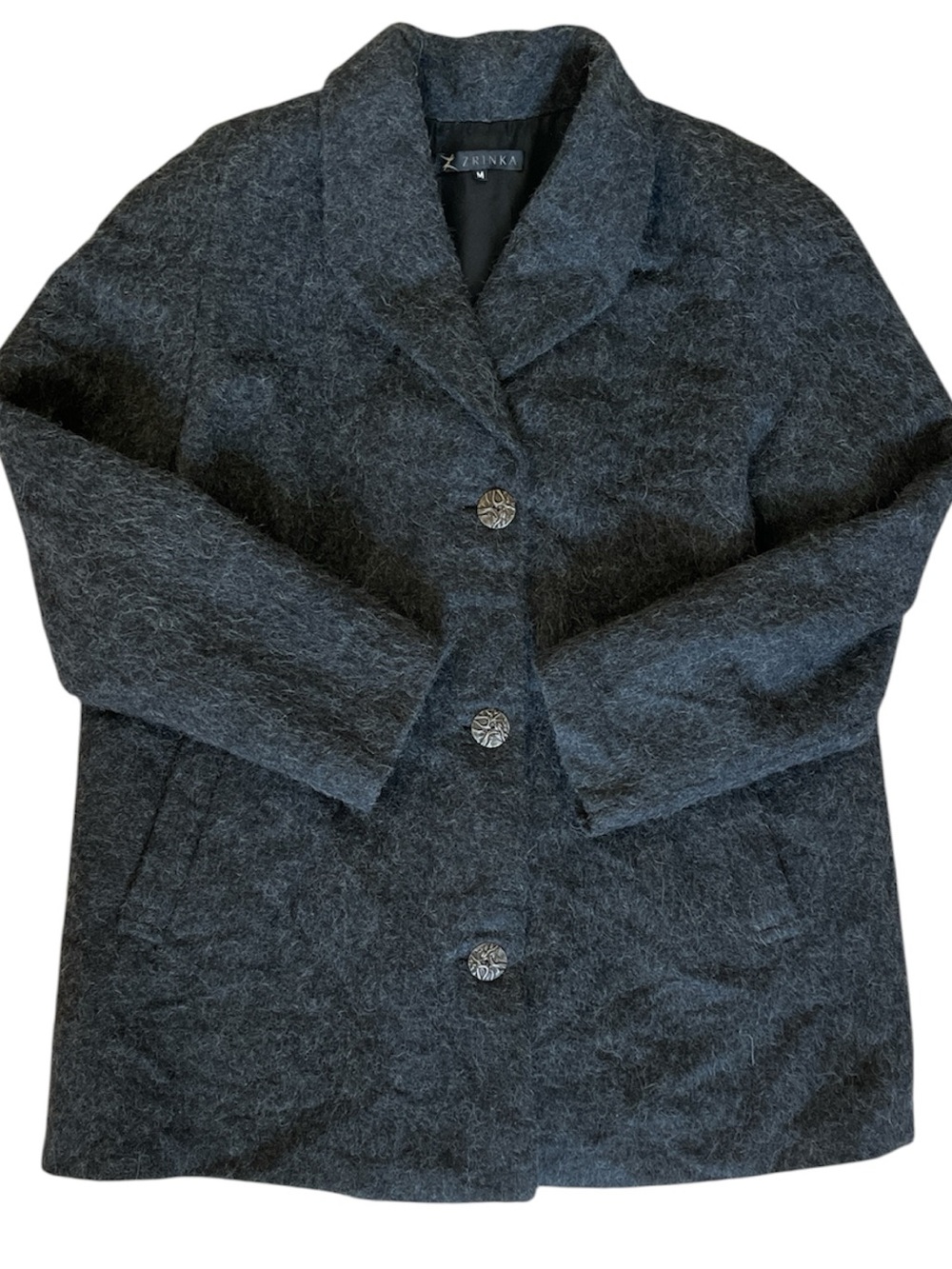 Zrinka 100% Alpaca Made In Peru Charcoal Gray Coat Size Medium